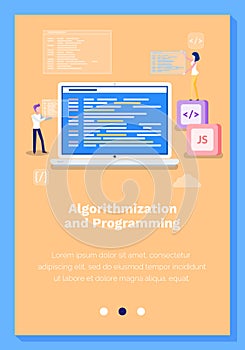 Algorithmization and programming vector illustration. Website landing page template concept