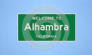 Alhambra, California city limit sign. Town sign from the USA.