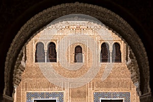 Detailed view at the Patio entrance hall to the Nasrid Palaces, inside the fortress complex of the Alhambra citadel photo