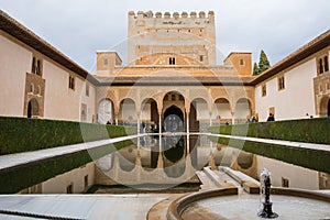 Alhambra of Granada, Spain. The Nasrid Palaces Palacios Nazaraies. Reflection Pool photo