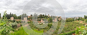 Panoramic view at the Alhambra citadel, alcazaba, Charles V and nasrid Palaces and fortress complex, view from Generalife Gardens photo