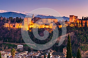 Alhambra Granada Spain at Sunset