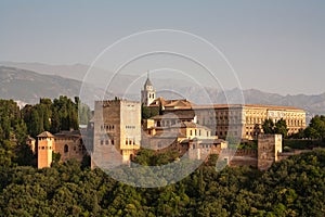 Alhambra palace detail with Alpujarra mountains photo