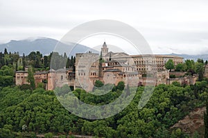 The Alhambra palace from Mirador de San Nicolas in Granada, Andalusia