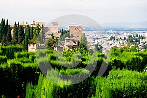 Alhambra palace and view of Granada city
