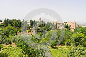 Alhambra palace and view of Granada city, Spain