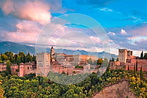 Alhambra at sunset in Granada, Andalusia, Spain