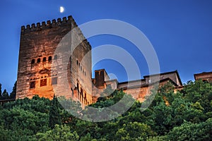 Alhambra Tower Moon Albaicin Granada Andalusia Spain