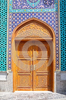 Ali Ibn Abi Talib Mosque Iranian Mosque Hosainia doors, colorful Shia Iranian mosque in Bur Dubai. photo