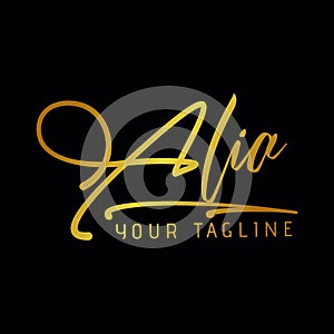 Alia Beauty vector golden color signature name logo photo