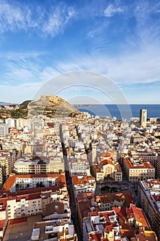 Alicante Alacant overview of town city and castle view Castillo Santa Barbara travel traveling holidays vacation portrait format