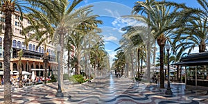 Alicante Alacant town city boulevard Esplanada d`Espanya with palms travel traveling holidays vacation panorama in Spain photo