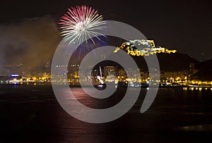 Alicante City by Night with Blue Green and Red Fir photo