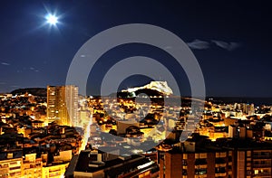 Alicante at night with castle photo