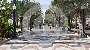 ALICANTE, SPAIN - DECEMBER 27, 2019: The promenade Explanada in Alicante