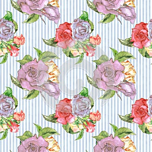 Alice in Wonderland cute watercolor roses seamless pattern