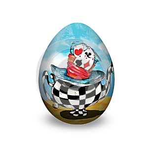 Alice in Wonderland style 3d rendered Easter eggs with illustrations isolated on white background