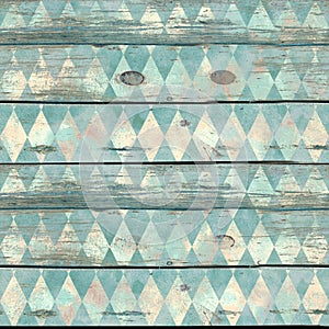 Alice in Wonderland style watercolor diamond rhombus on wooden background seamless pattern