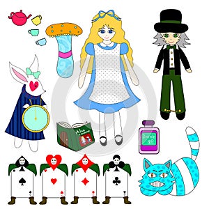 Alice in Wonderland on White Background