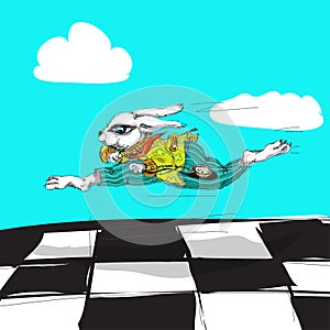 Alice in Wonderland white rabbit Watercolor hand drawn character isolated on white background