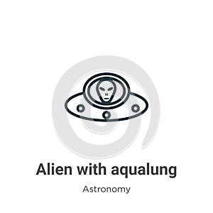 Alien with aqualung outline vector icon. Thin line black alien with aqualung icon, flat vector simple element illustration from