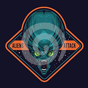 Alien attack colorful vintage logotype