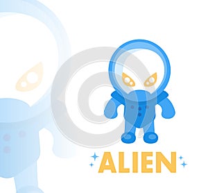Alien in blue space suit in flat style
