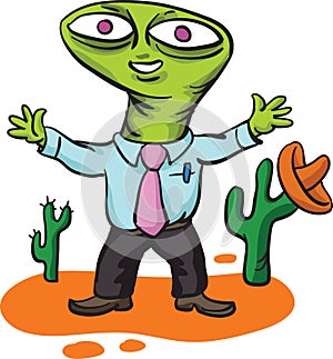 Alien businessman in mexican landscape
