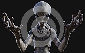 Alien on dark background with clipping path.