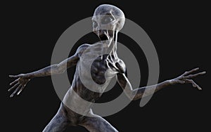 Alien on dark background with clipping path.