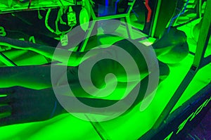 Alien decorations in laser tag room