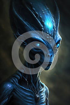 Alien from deep space, extraterrestrial humanoid at night, illustration, generative AI