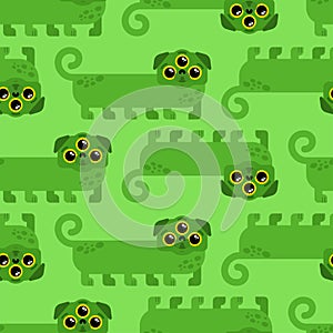 Alien dog green cartoon pattern seamless. UFO pet background. Baby fabric texture