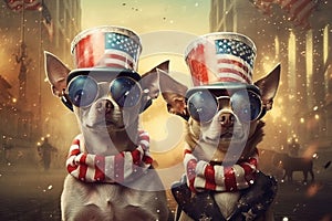 alien dogs celebrating American Independence Day 4th fourth july usa illustration generative ai