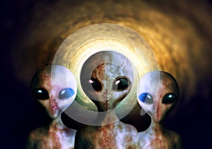 Alien, extraterrestrial or earth invasion from outer space, futuristic fantasy or scifi on a background. Portrait