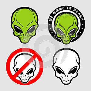 Alien face icon set, humanoid head