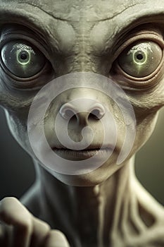 Alien face, portrait with large eyes and small lips