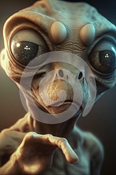 Alien face, portrait with large eyes and small lips