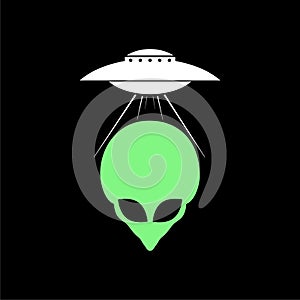 Alien face and UFO icon logo