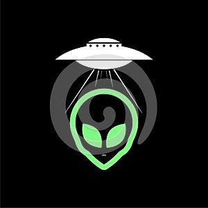 Alien face and UFO icon logo