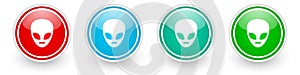 Alien face vector icons, colorful glossy buttons on white