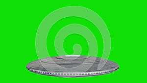 Alien flying saucer isolated on green screen background. 3d rendering