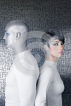 Alien future couple silver man fashion woman