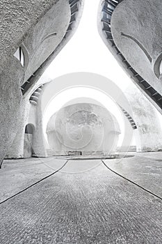 Alien futuristic concrete empty decorations with abstract shape structures