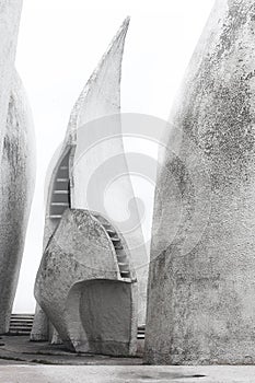 Alien futuristic concrete empty decorations with abstract shape structures