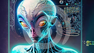 Alien guy sharing technology with earth
