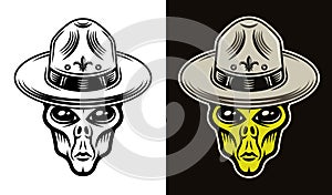 Alien head in boy scout hat two styles vector