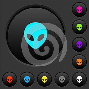 Alien head dark push buttons with color icons