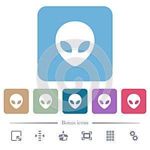 Alien head flat icons on color rounded square backgrounds