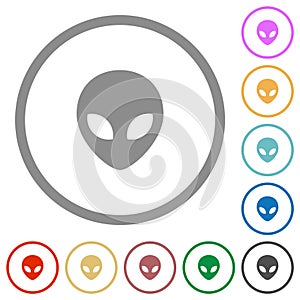 Alien head flat icons with outlines